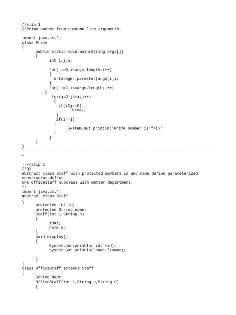 Java Slip Programs' | Download Free PDF | Constructor (Object Oriented ...