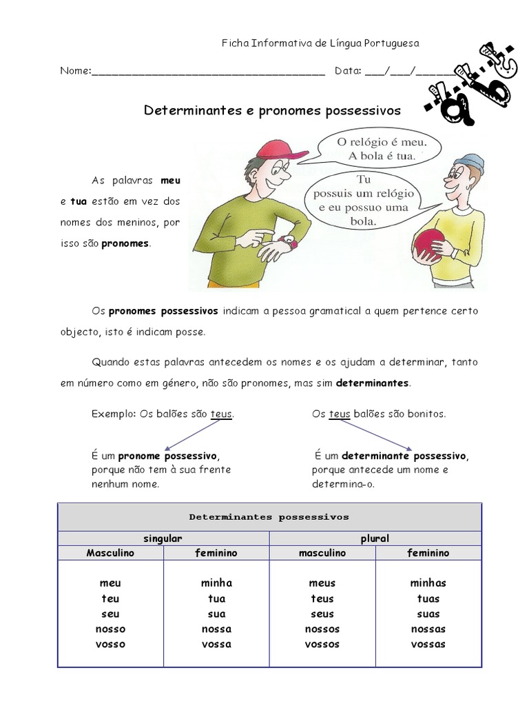 Pronomes e Determinantes Possessivos | PDF | Pronome | Morfologia ...