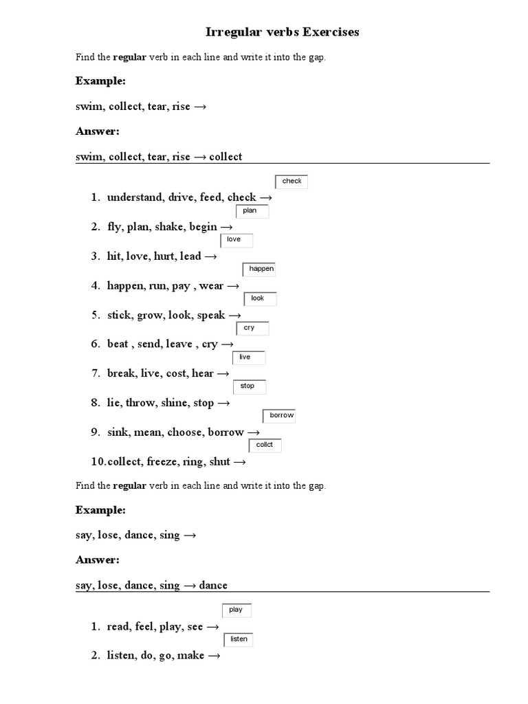 Irregular Verbs Exercise Worksheet | PDF | Language Arts & Discipline