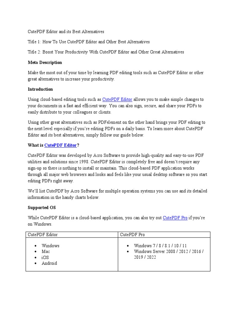 Cutepdf editor and its best alternatives pdf
