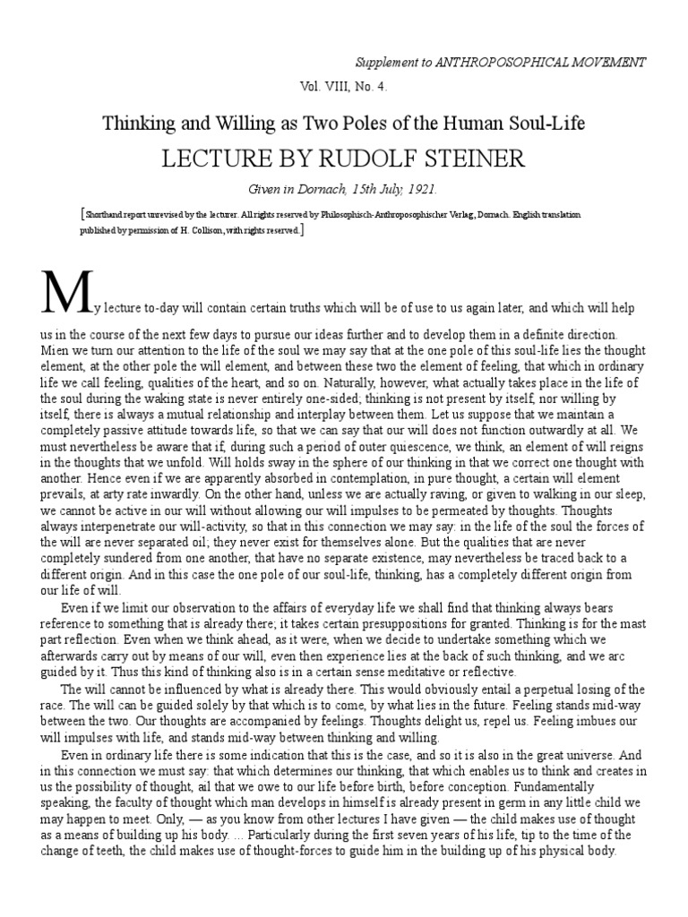 Steiner - Thinking and Willling Lecture | PDF | Thought | Intuition
