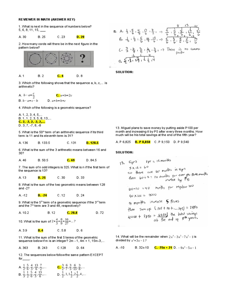 Reviewer in Math (Answer Key) .1 | PDF
