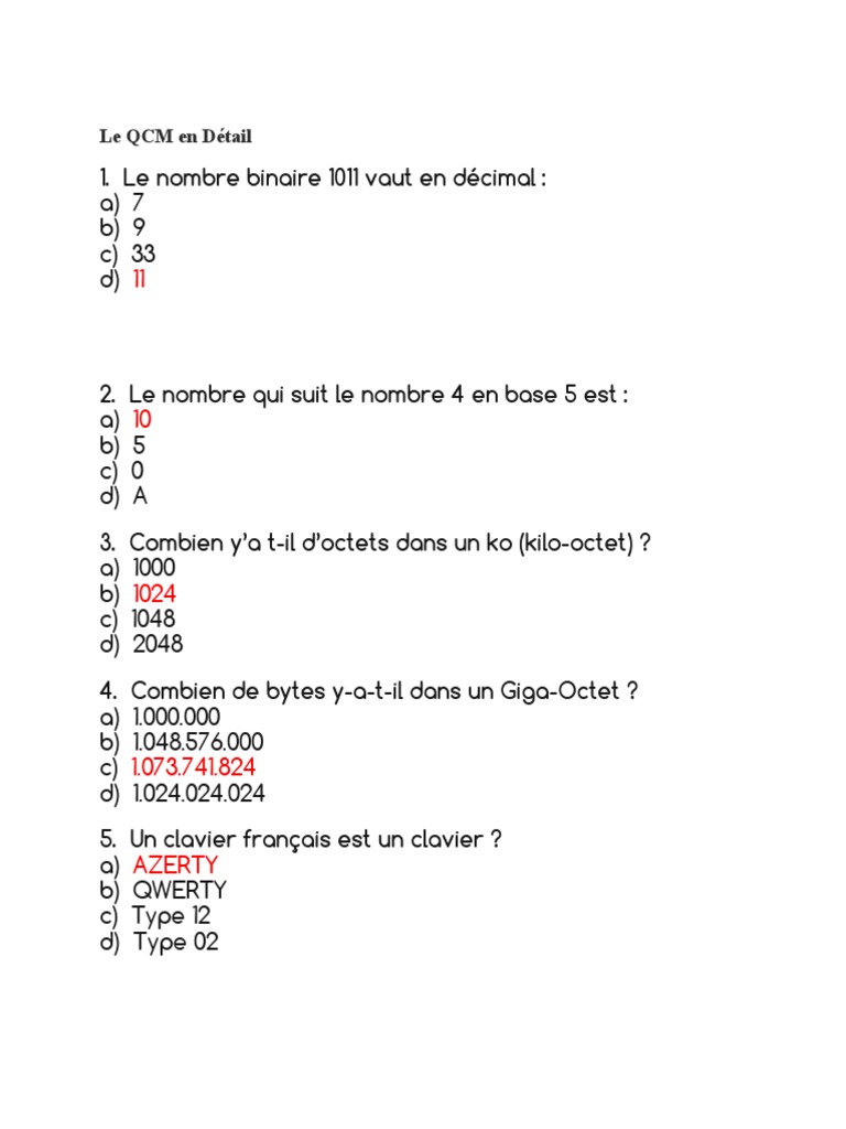 QCM Informatique : Concepts Clés | PDF | Internet | Internet et Web