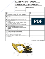 Inspection Checklist For Excavator Machine