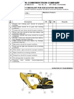 INSPECTION CHECKLIST FOR EXCAVATOR MACHINE