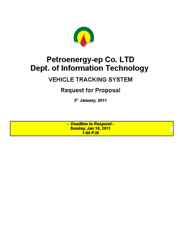 Vehicle Tracking System RFP Template | PDF | Request For Proposal ...