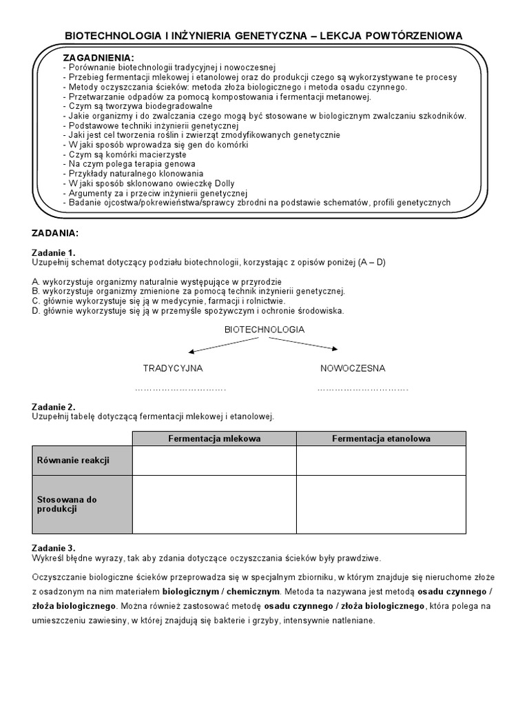 Biotechnologia I Inżynieria Genetyczna Odpowiedzi Nowa Era Zadania Powtórzeniowe - Biotechnologia I Inżynieria Genetyczna | PDF