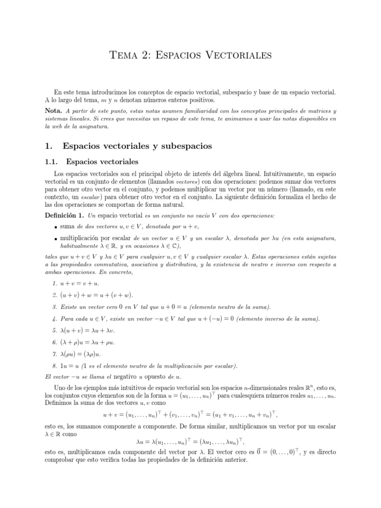 Introducción a Espacios Vectoriales | PDF | Espacio vectorial | Base ...