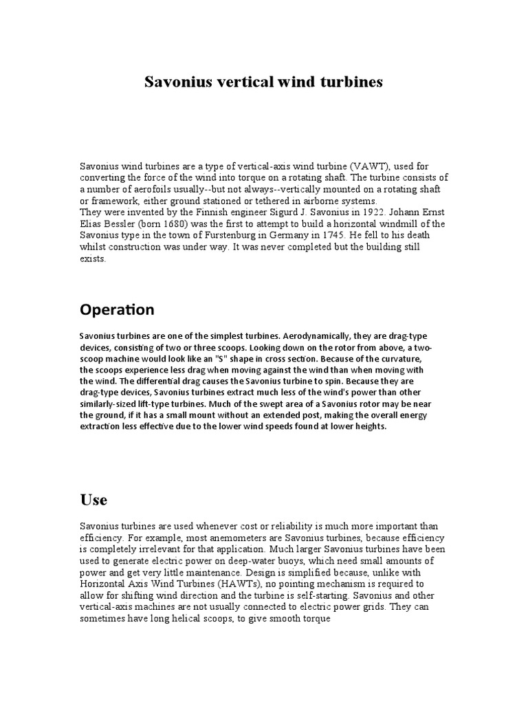 Savonius Vertical Wind Turbines | PDF | Wind Turbine | Aerodynamics