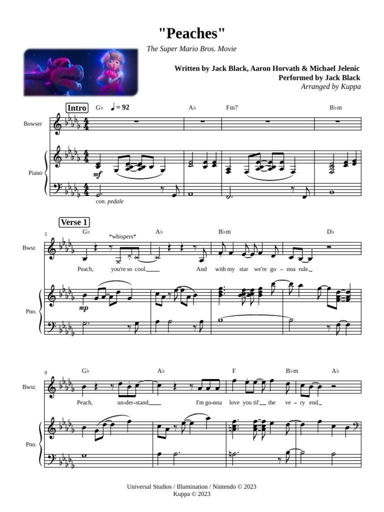 Peaches (from The Super Mario Bros. Movie) Sheet Music | Jack Black | Super  Easy Piano