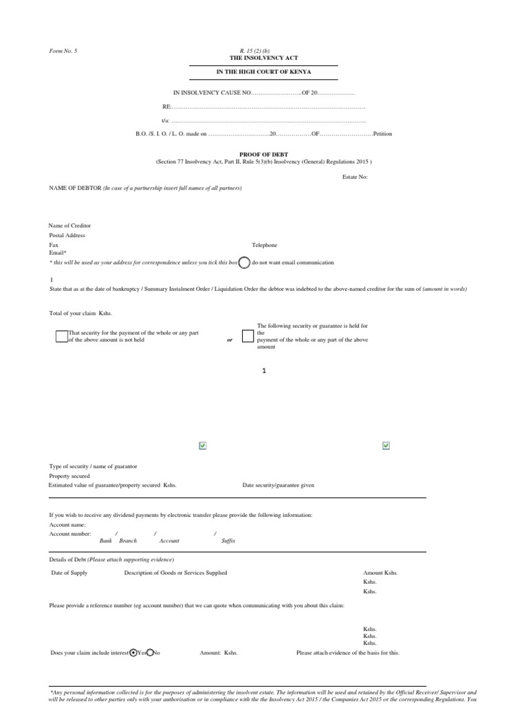 Proof Of Debt Form PDF