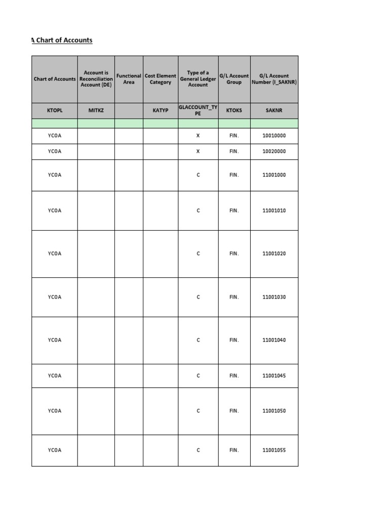 YCOA Chart of Accounts  PDF  Cash  Banks