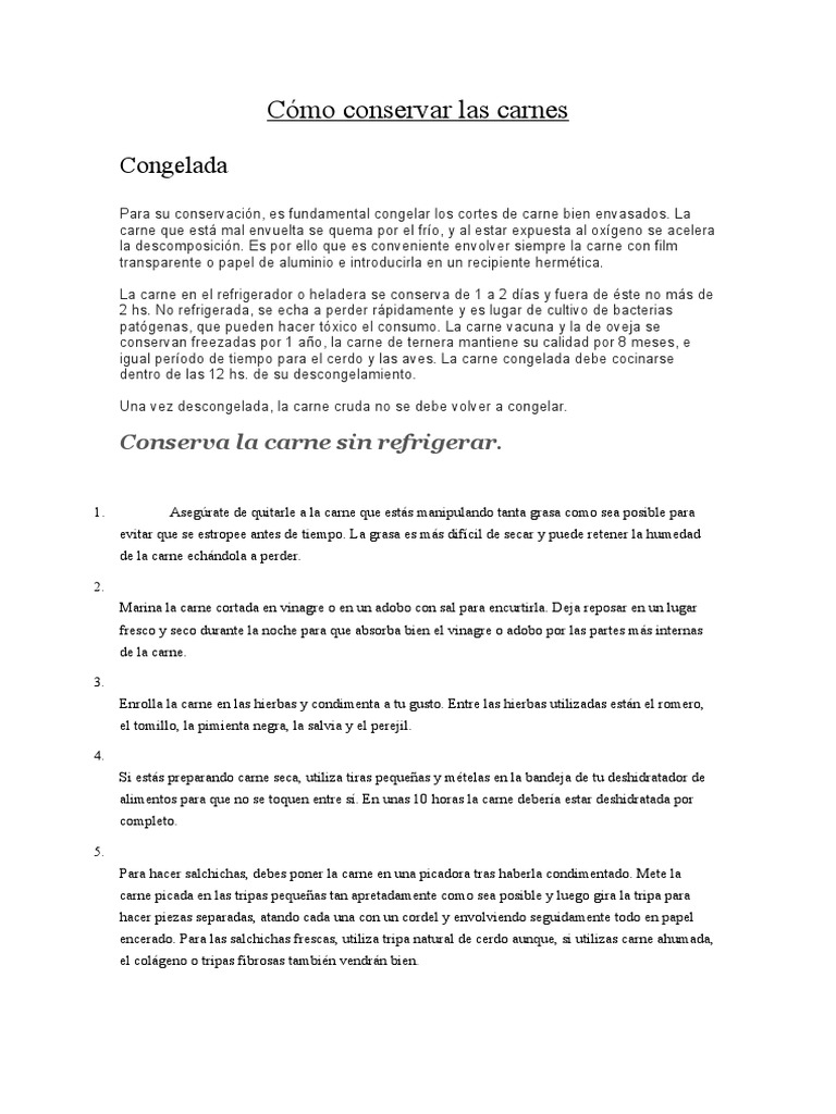 Cómo Conservar Las Carnes | PDF | Carne | sal