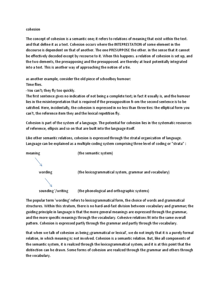 An analysis of cohesion exploring how meaning is conveyed through