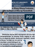 Urdaneta City University: YUNIT I. Filipino Bilang Wikang Pambansa, Wika NG Bayan at Wika NG Pananaliksik