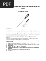 Ficha Tecnica Termómetro Punzón Digital de Alimentos Tp101