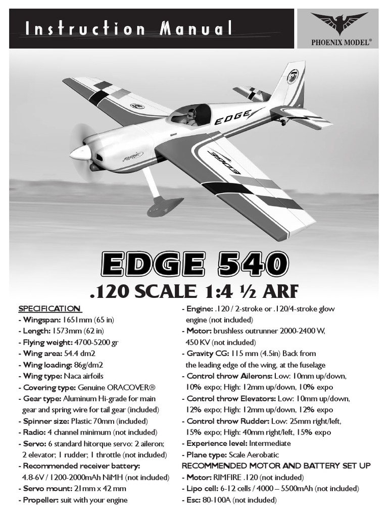 Phoenix Edge 540 Manual PDF Throttle Propeller