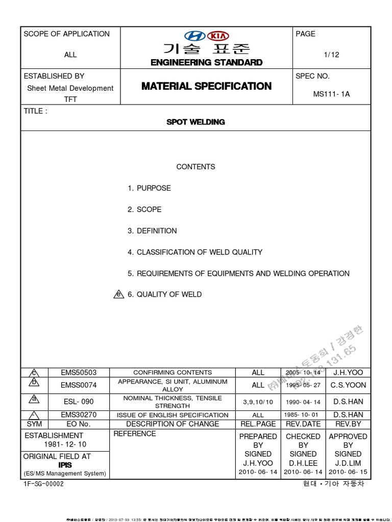 Spot Welding Standards for Hyundai Vehicles | PDF