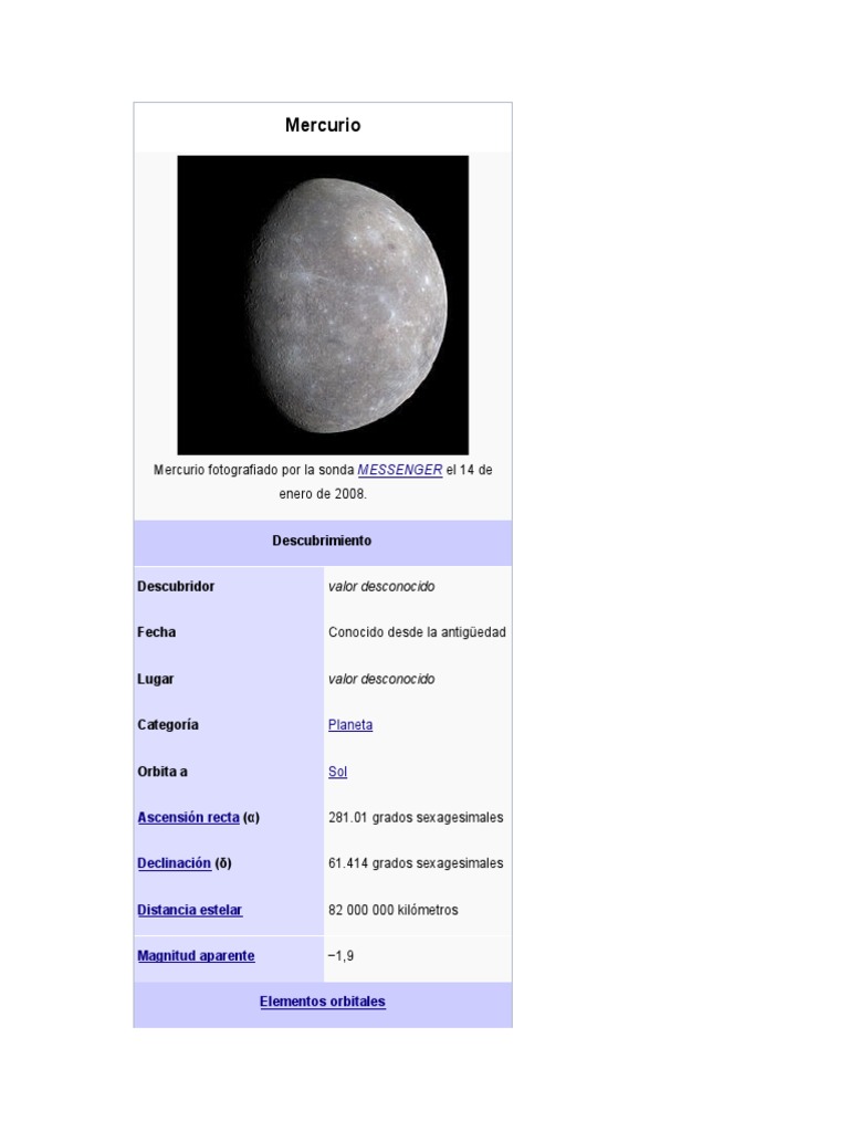 Mercurio | PDF | Planeta mercurio) | Planetas