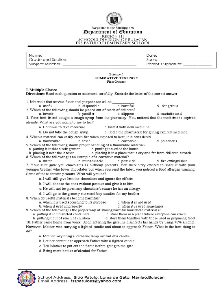 I multiple choice directions read each question or statement