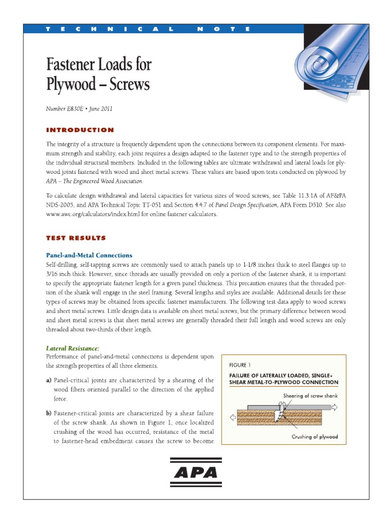 APA Fasteners in Plywood, For Use PDF