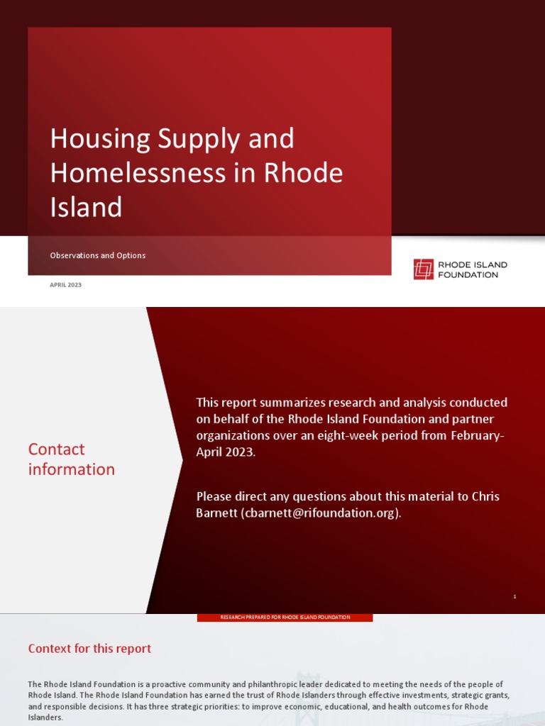 Rhode Island Foundation Study Housing Supply and Homelessness in Rhode
