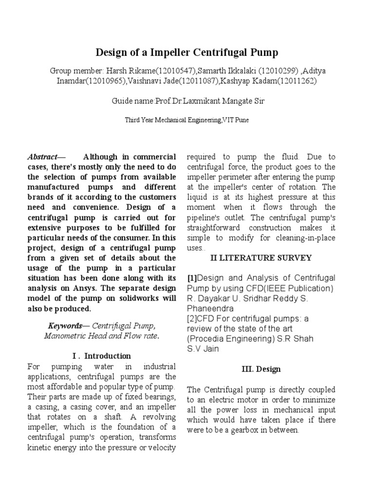 Design and Analysis of A Centrifugal Pump | PDF | Pump | Dynamics ...