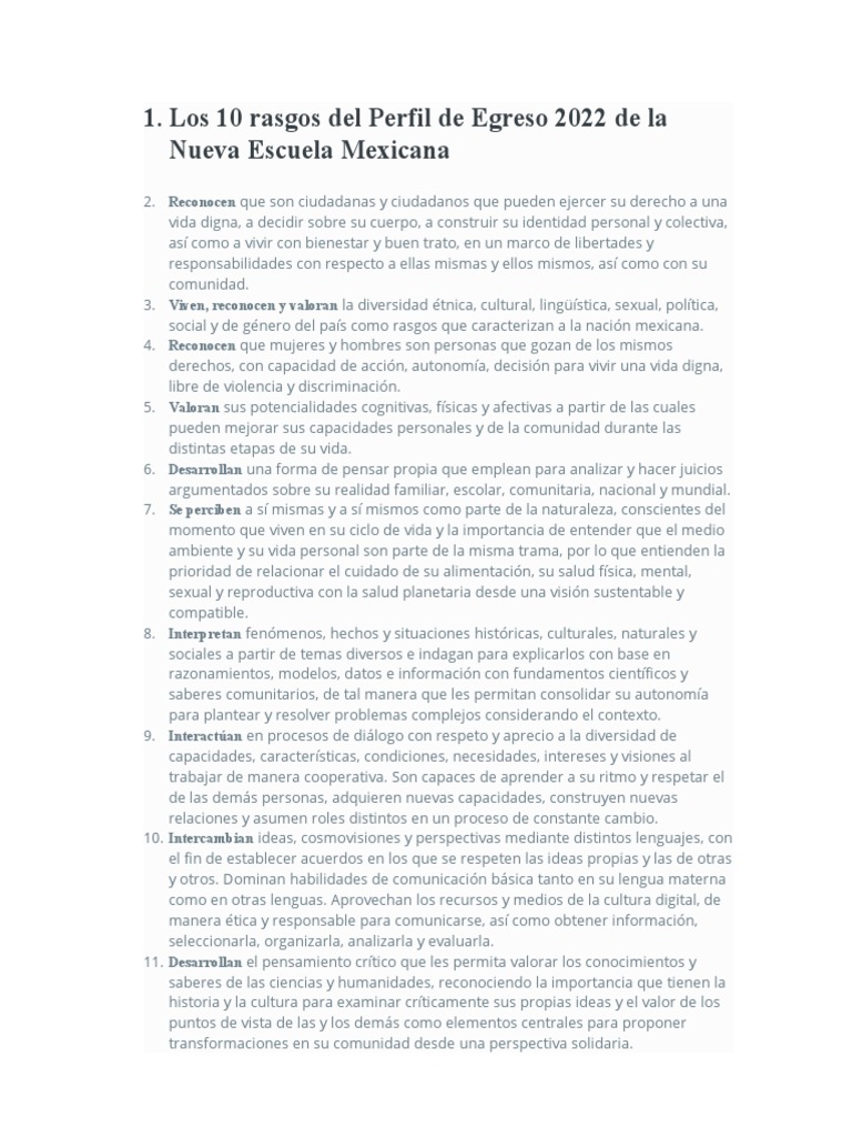 10 Rasgos del Perfil de Egreso 2022 | PDF | Derechos humanos | Pensamiento