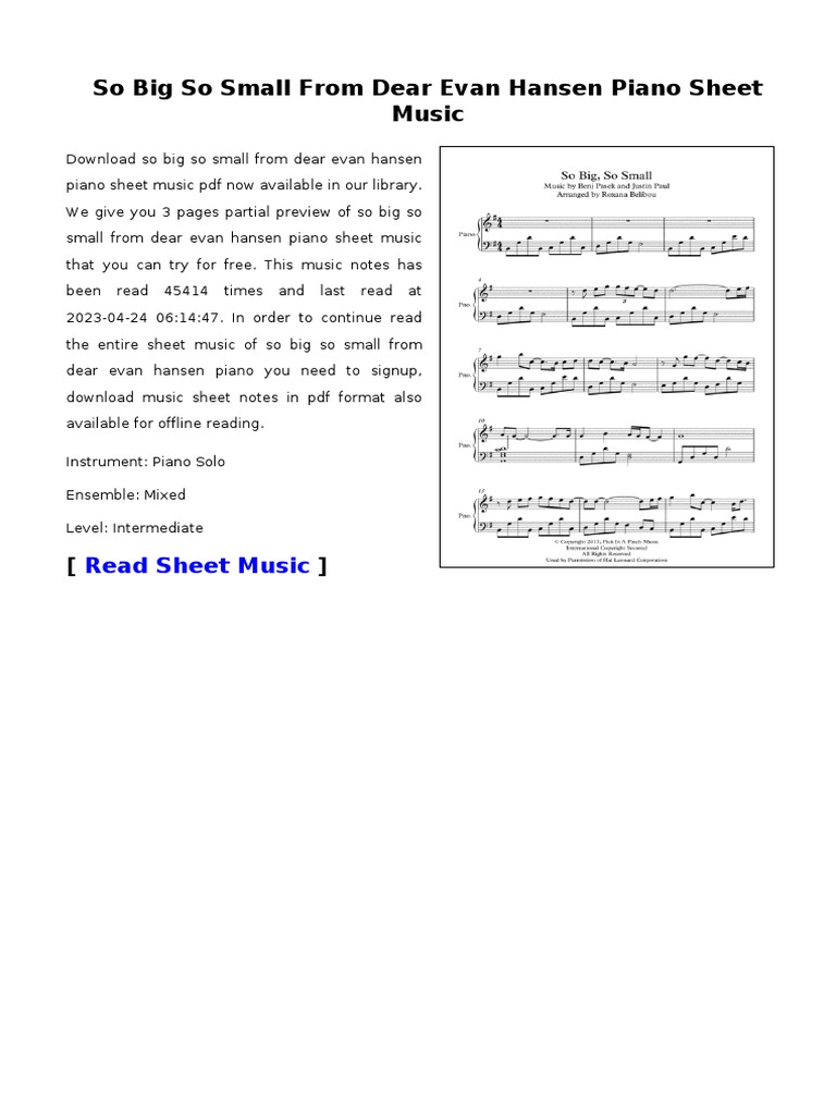 Dear evan hansen so big so small pdf musical compositions
