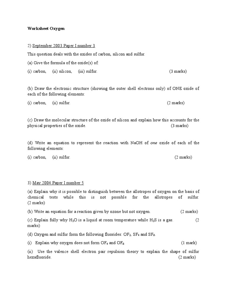 Questions and Answers On Oxygen | PDF