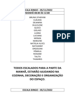 Todos Escalados para A Parte Da Manhã, Estarão Ajudando Na Cozinha, Decoração E Organização Do Espaço