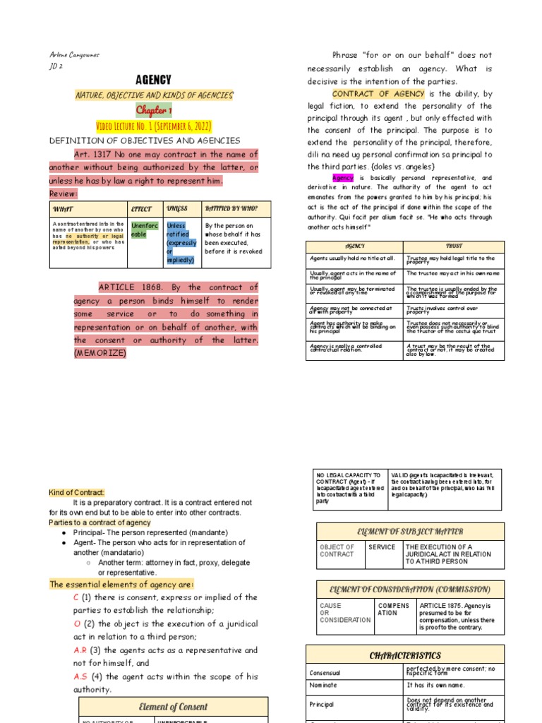 Notes On Agency and Trusts | PDF | Law Of Agency | Trust Law