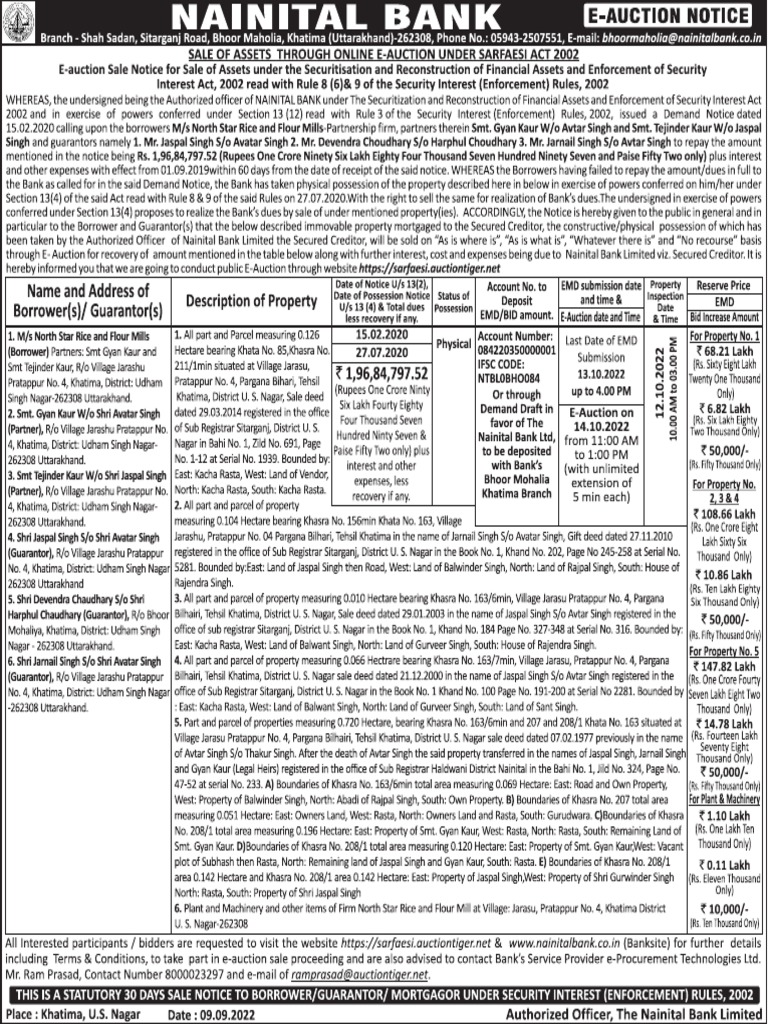 E Auction North Star Rice Mill English | PDF