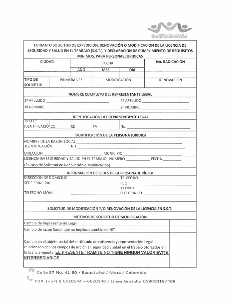 Solicitud de licencia de seguridad y salud en el trabajo persona
