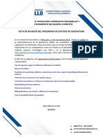 Carrera de Tecnología Superior en Ensamblaje Y Mantenimiento de Equipos Computo Acta de Revisión Del Programa de Estudio de Asignatura