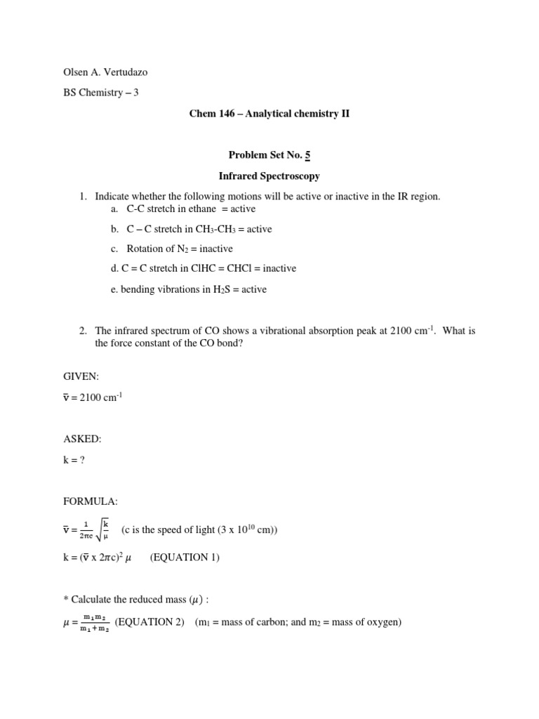 Vertudazo, O. (ProbSet IR Spectroscopy) | PDF | Infrared Spectroscopy ...
