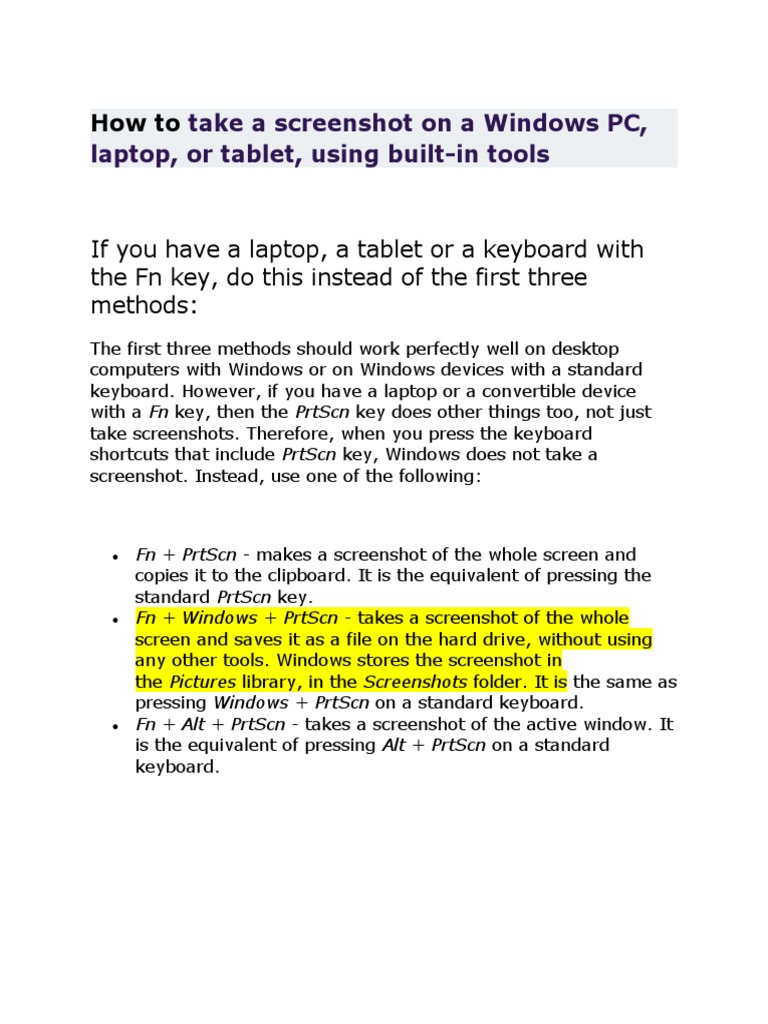 How To Take A Screenshot On A Windows PC | PDF