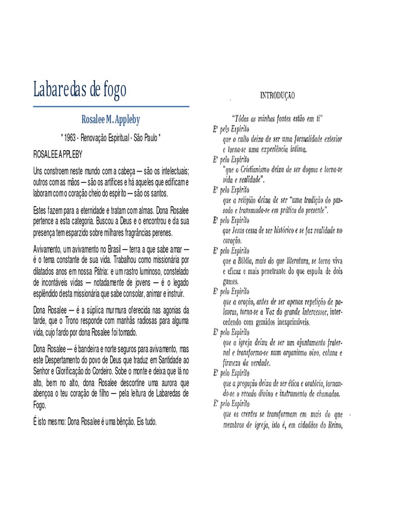 Labaredas de Fogo Rosalee Appleby | PDF | Amor | Santo