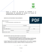Anexo 2: Modelo DE Solicitud DE Admisión A LA Convocatoria de Selección de Cuatro (4) Plazas de Administrativo Chiclana Natural, S.A