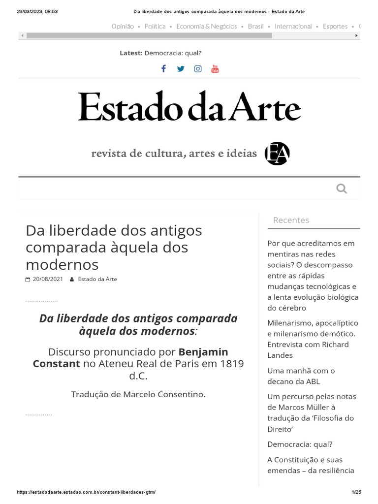 Da liberdade dos antigos comparada quela dos modernos pdf