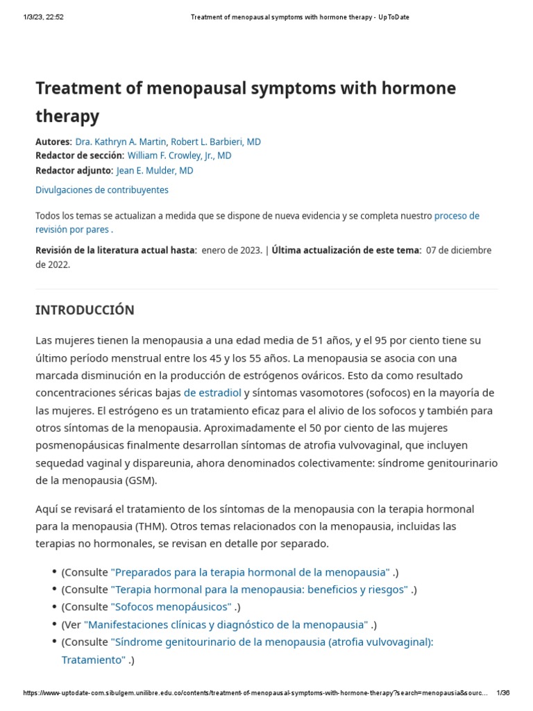 Treatment of Menopausal Symptoms With Hormone Therapy - UpToDate | PDF