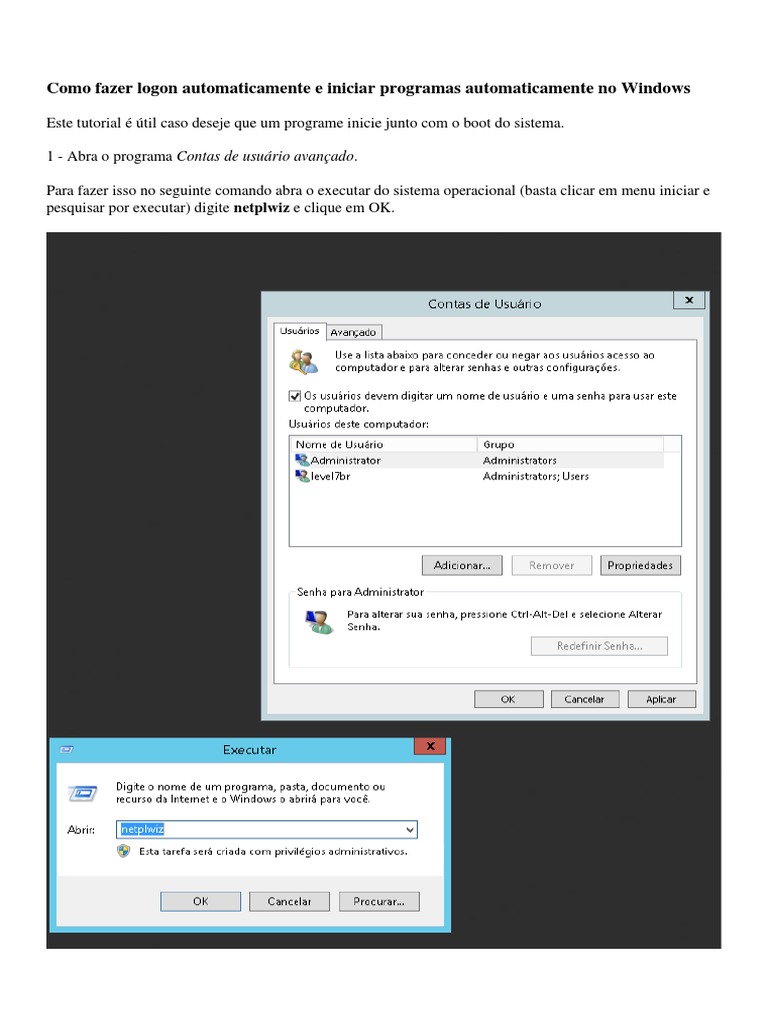 Como Fazer Logon Automaticamente e Iniciar Programas Automaticamente No