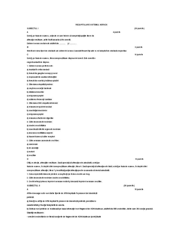 Proba Bac Sistemul Excretor Si Reprod | PDF