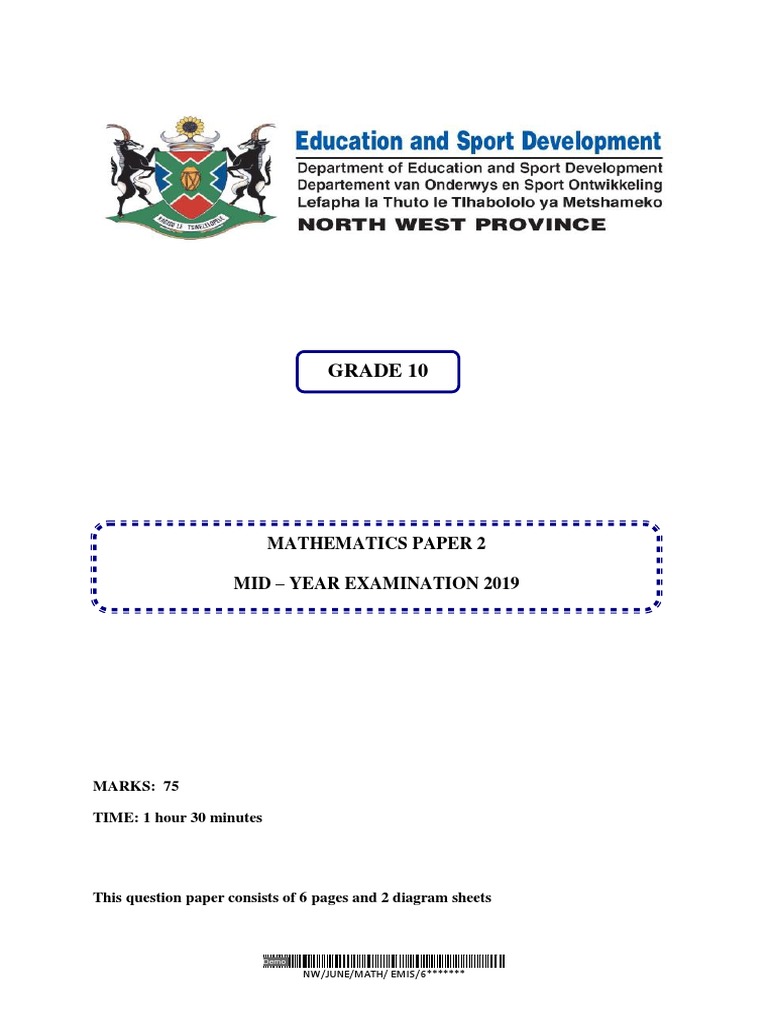 Grade 10 Mathematics P2 June Exam 2019 | PDF