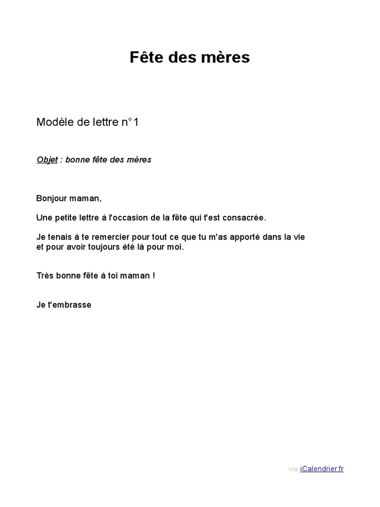 Lettre pour la fête des mères | PDF | Maison et jardin