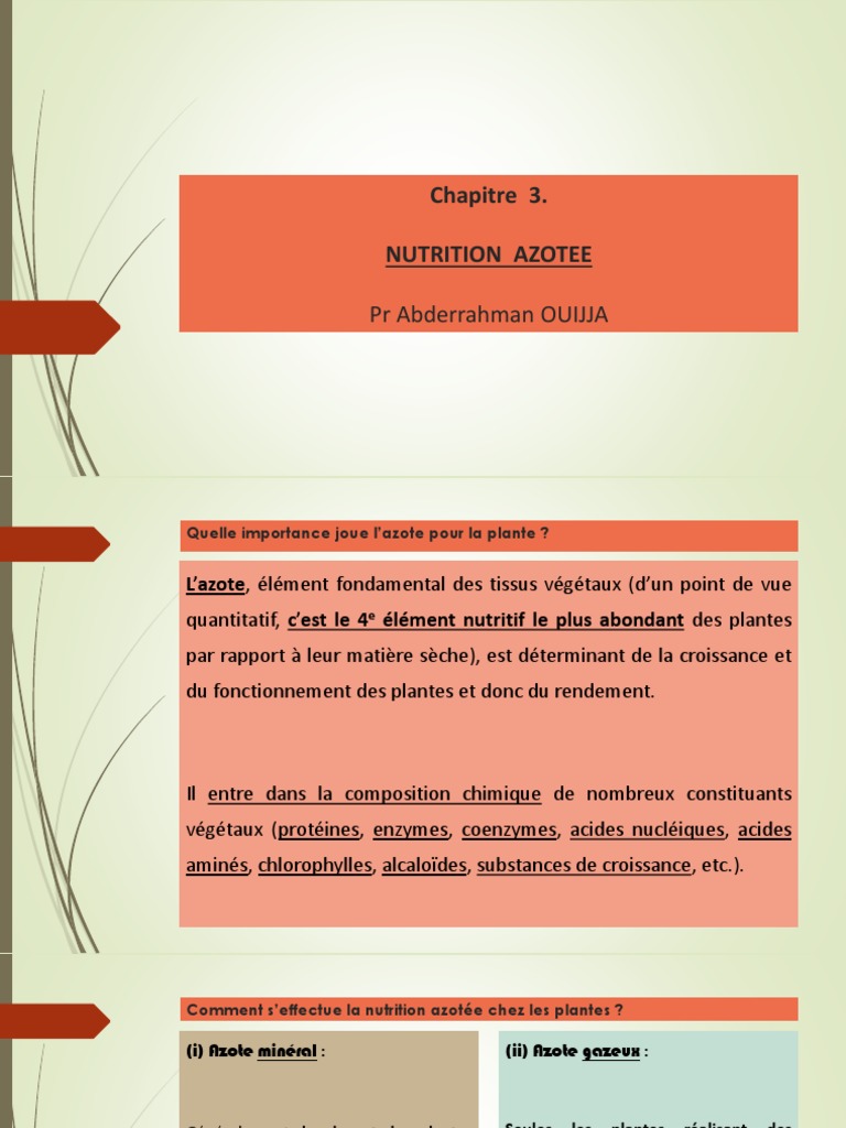 Importance de l'azote pour les plantes PDF Nitrate Ammonium — free download