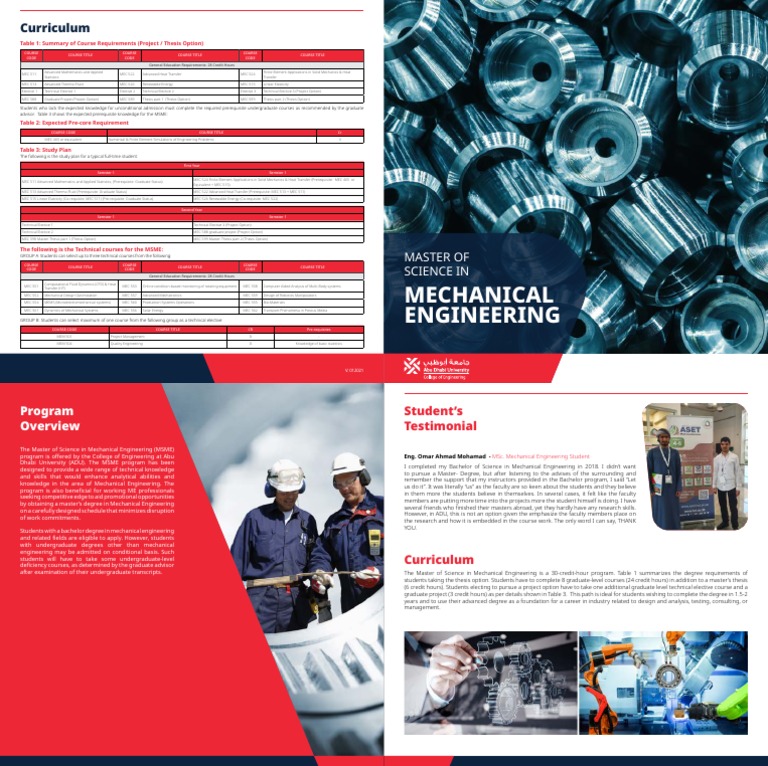 Coe PG Master of Science in Mechanical Engineering | PDF