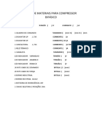 Lista de Materiais Compressor - Bifásico