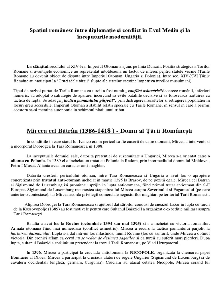 Spatiul Romanesc Intre Diplomatie Si Conflict | PDF