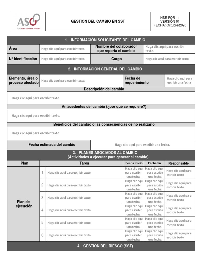 HSE-FOR-11 Gestión Del Cambio en SST | PDF
